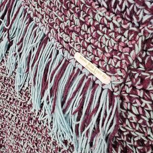 Handmade Crochet Blanket Throw Burgundy Teal Fringe Cozy Afghan Home Decor Gift